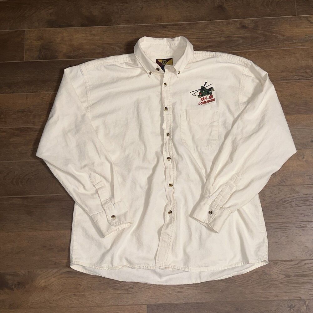 Vtg Camp Creek Men’s L Button Up Shirt RAH-66 Comanche Beige Cotton